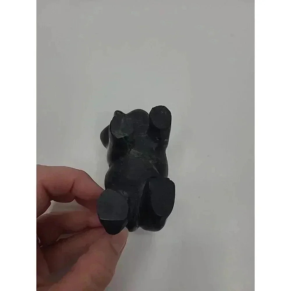 Vintage Carved Black Onyx Panda Statue Figurine Shelf Sitter Paperweight - Picture 5 of 5